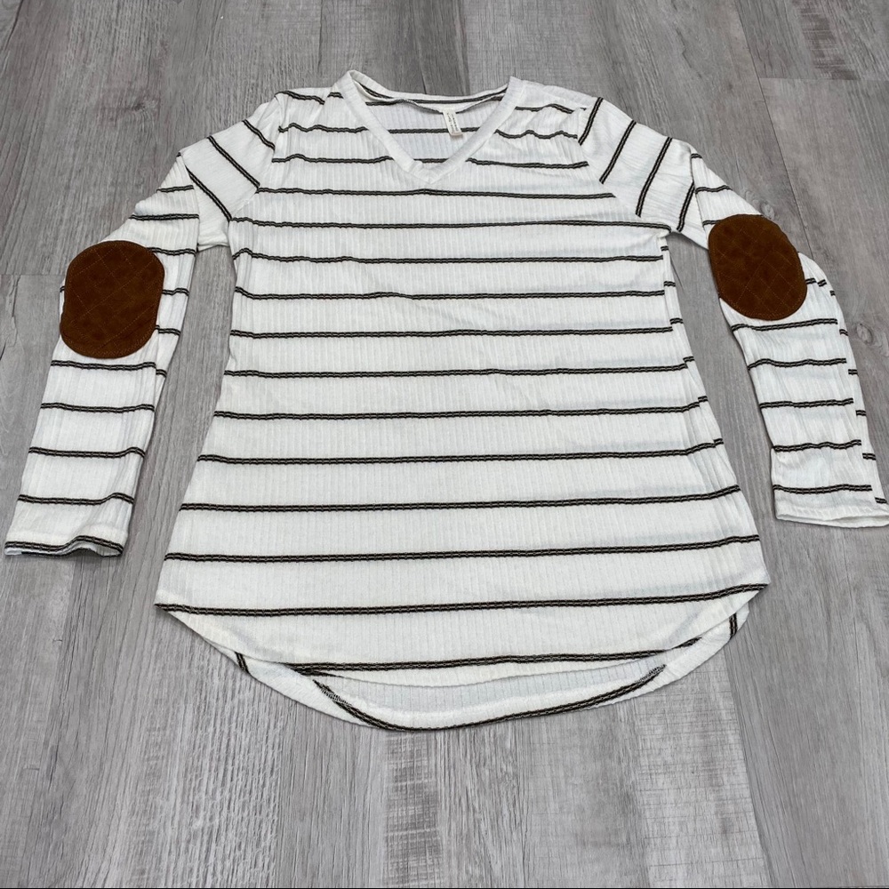 Ribbed Long Sleeve Tunic with Quilted Elbow Patch